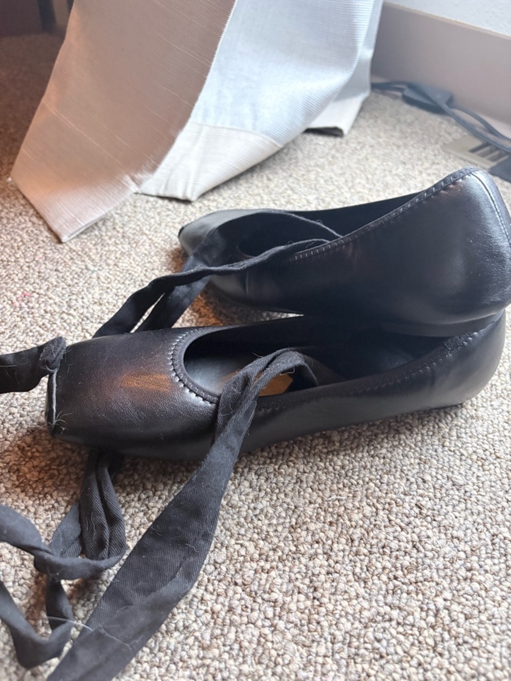 Black Ballet Tie Flats - Women's Leather Dance Shoes